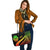 Tahiti Large Leather Tote Bag - Reggae Polynesian Tentacle Tribal Pattern - Polynesian Pride