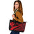 Wallis And Futuna Large Leather Tote Bag - Red Polynesian Tentacle Tribal Pattern Red - Polynesian Pride