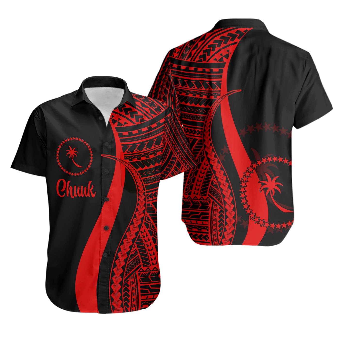 Chuuk Short Sleeve Shirts - Red Polynesian Tentacle Tribal Pattern Unisex Red - Polynesian Pride