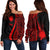 Nauru Women's Off Shoulder Sweater - Red Polynesian Tentacle Tribal Pattern Red - Polynesian Pride