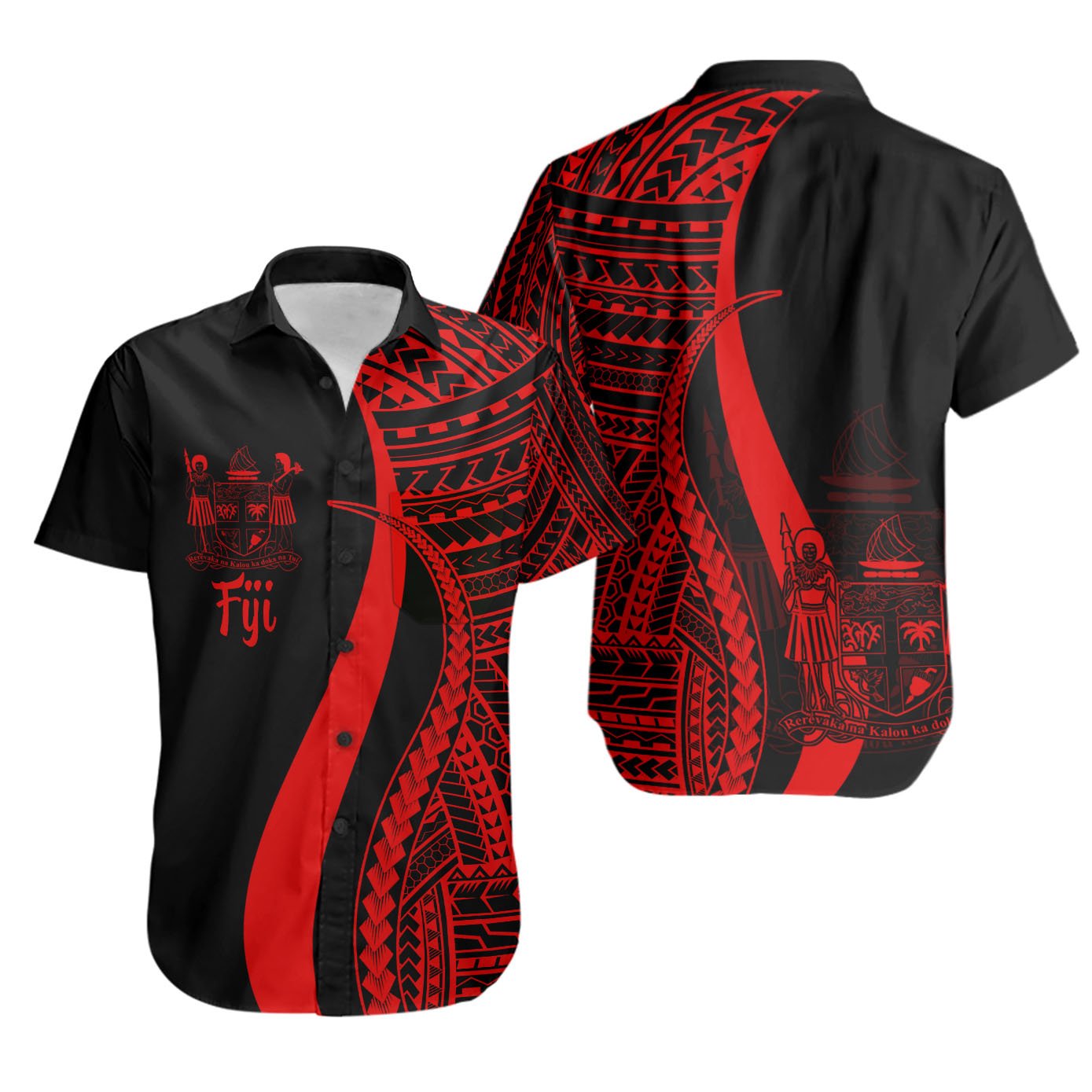 Fiji Short Sleeve Shirts - Red Polynesian Tentacle Tribal Pattern Crest Unisex Red - Polynesian Pride