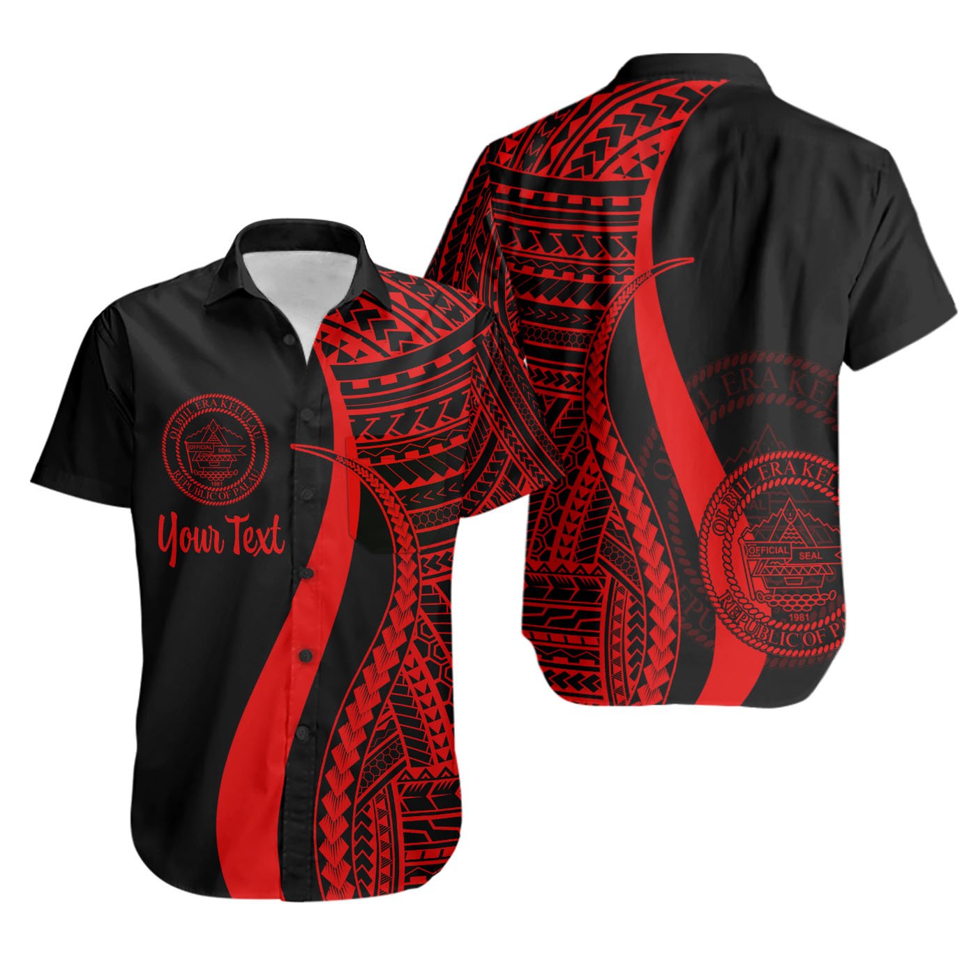 Palau Custom Personalised Short Sleeve Shirts - Red Polynesian Tentacle Tribal Pattern Crest Unisex Red - Polynesian Pride