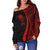 Federated States of Micronesia Women's Off Shoulder Sweater - Red Polynesian Tentacle Tribal Pattern - Polynesian Pride