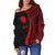 Nauru Women's Off Shoulder Sweater - Red Polynesian Tentacle Tribal Pattern - Polynesian Pride