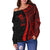 Tuvalu Women's Off Shoulder Sweater - Red Polynesian Tentacle Tribal Pattern - Polynesian Pride