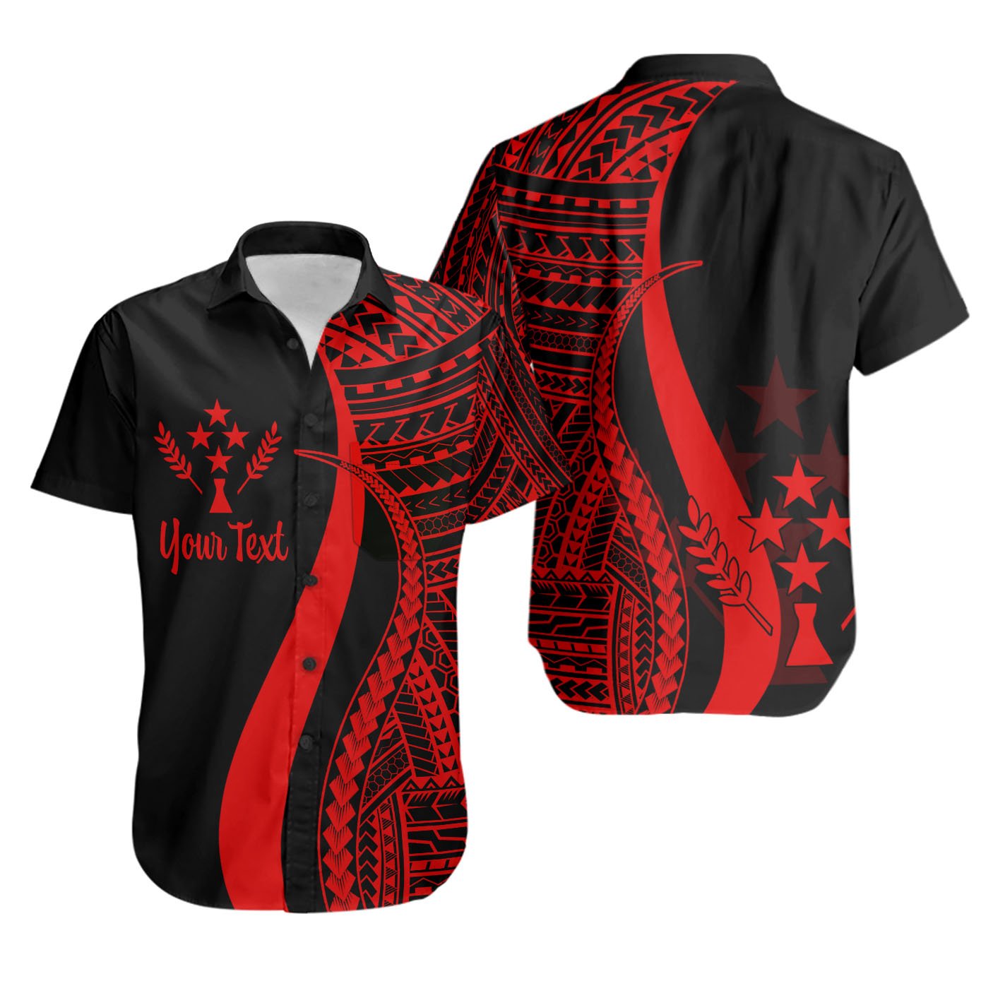 Kosrae Custom Personalised Short Sleeve Shirts - Red Polynesian Tentacle Tribal Pattern Unisex Red - Polynesian Pride