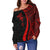 Fiji Women's Off Shoulder Sweater - Red Polynesian Tentacle Tribal Pattern - Polynesian Pride