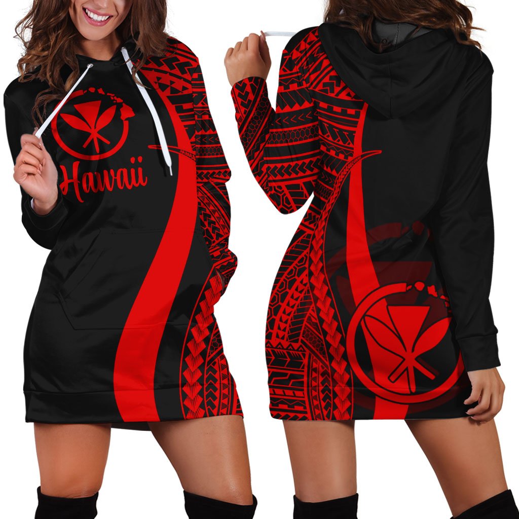 Hawaii Women's Hoodie Dress - Red Polynesian Tentacle Tribal Pattern Red - Polynesian Pride