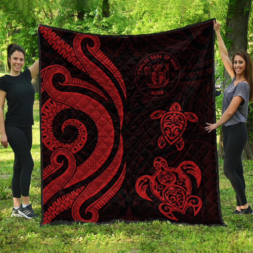 Niue Premium Quilt - Red Tentacle Turtle Red - Polynesian Pride