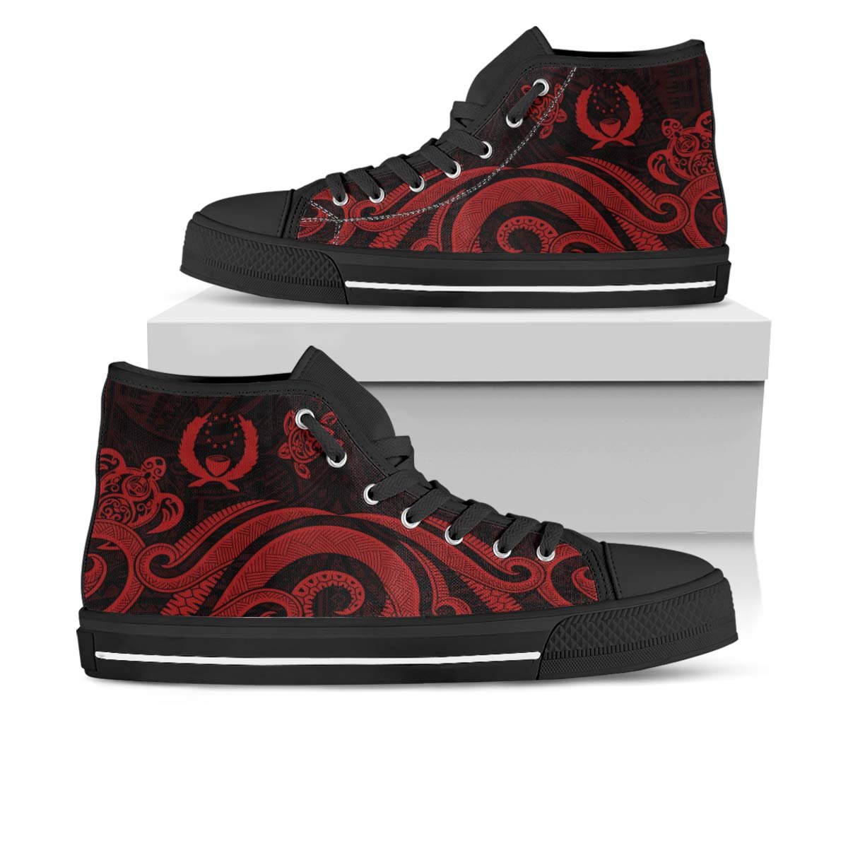 Pohnpei High Top Shoes - Red Tentacle Turtle Unisex Black - Polynesian Pride