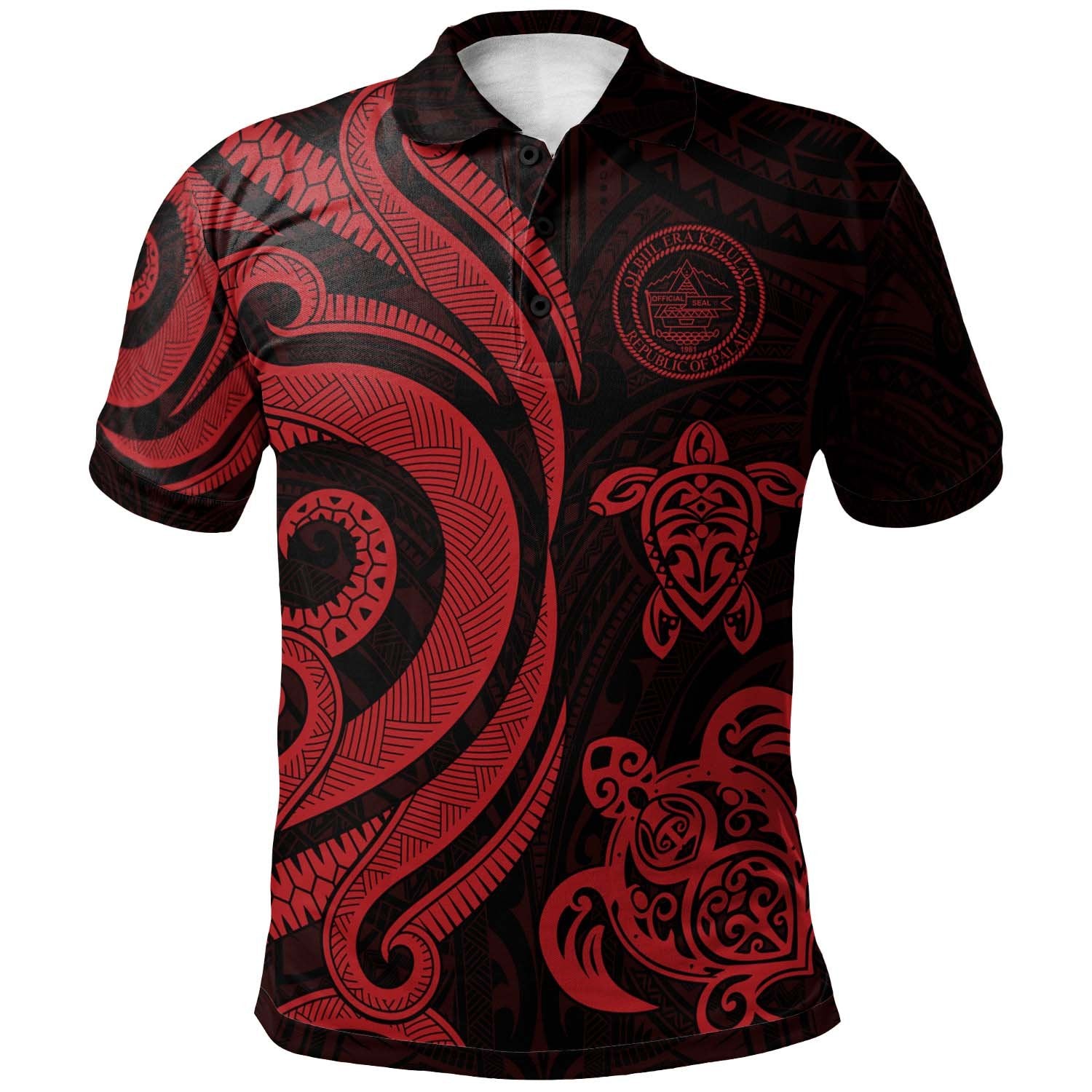 Palau Polo Shirt Red Tentacle Turtle Unisex Red - Polynesian Pride