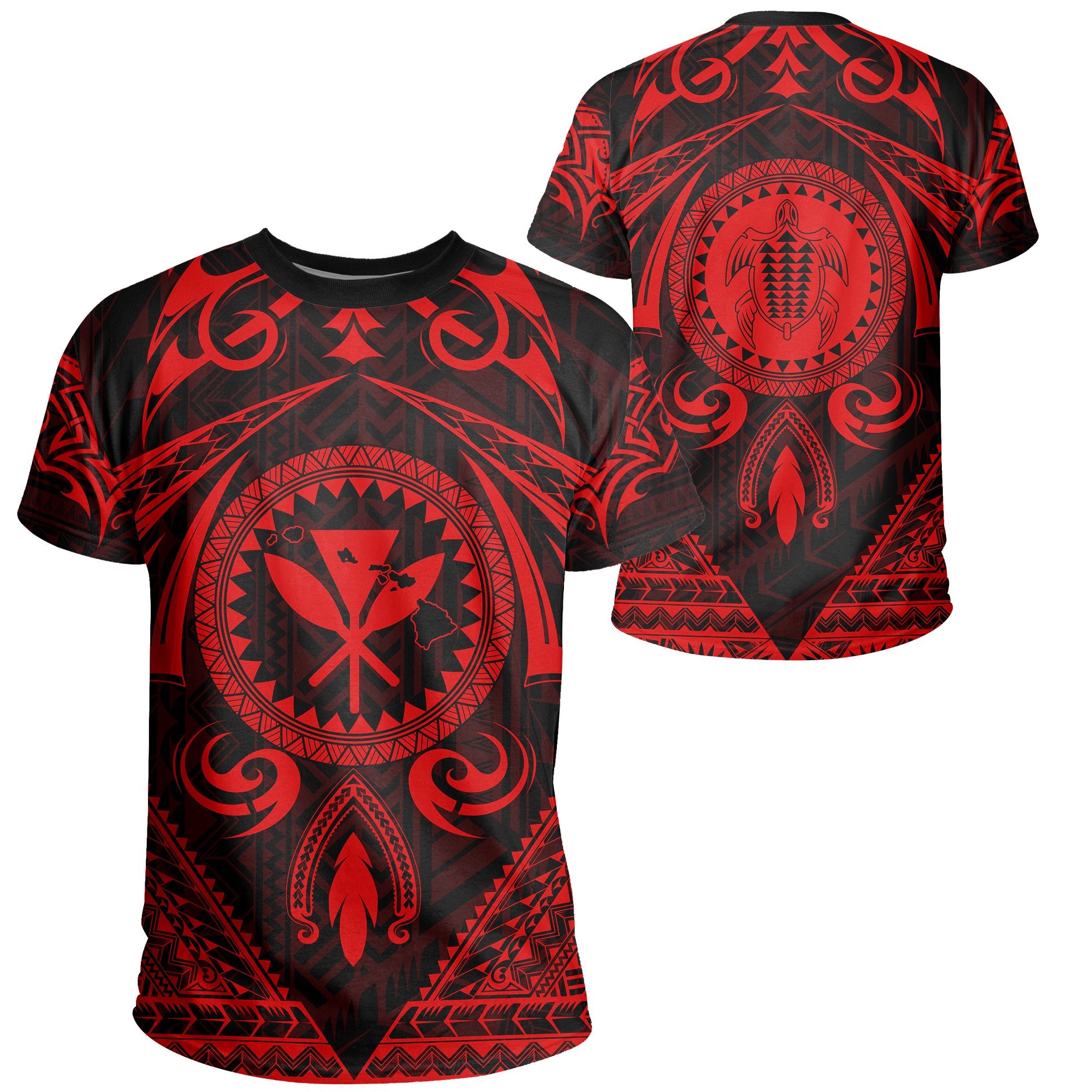 Hawaii Map Kanaka Turtle Polynesian T Shirt Circle Style Red Unisex Red - Polynesian Pride