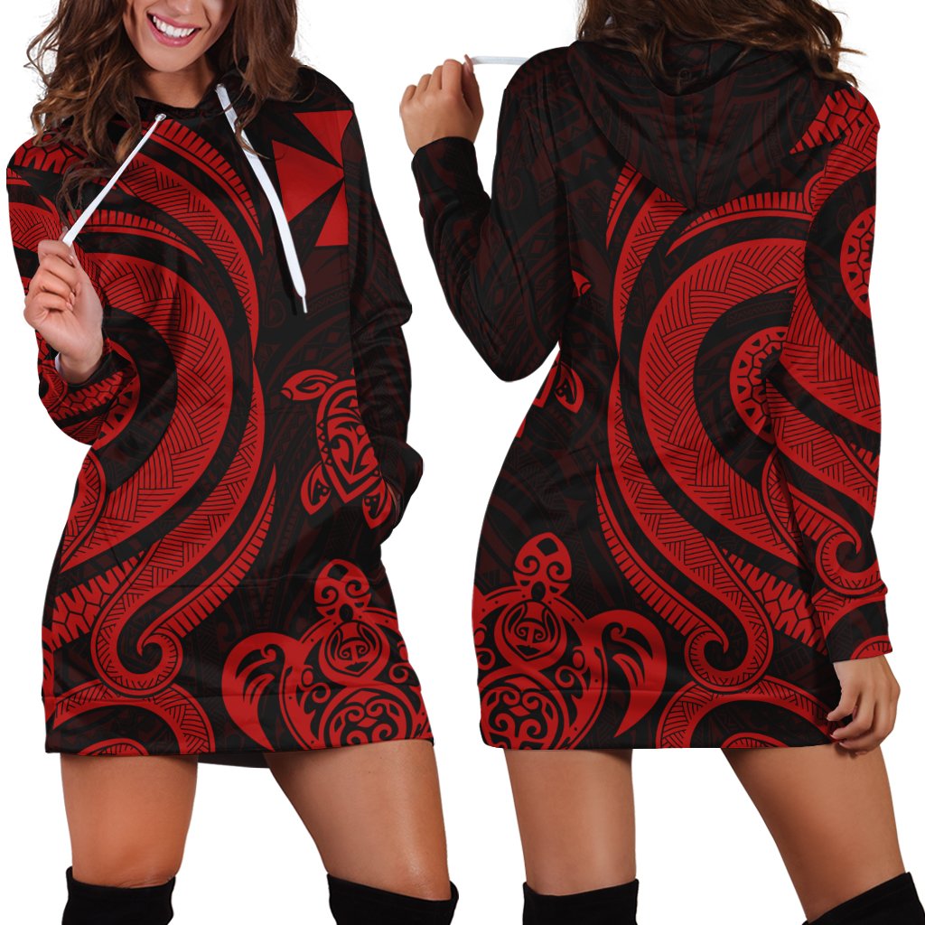 Wallis and Futuna Women Hoodie Dress - Red Tentacle Turtle Red - Polynesian Pride