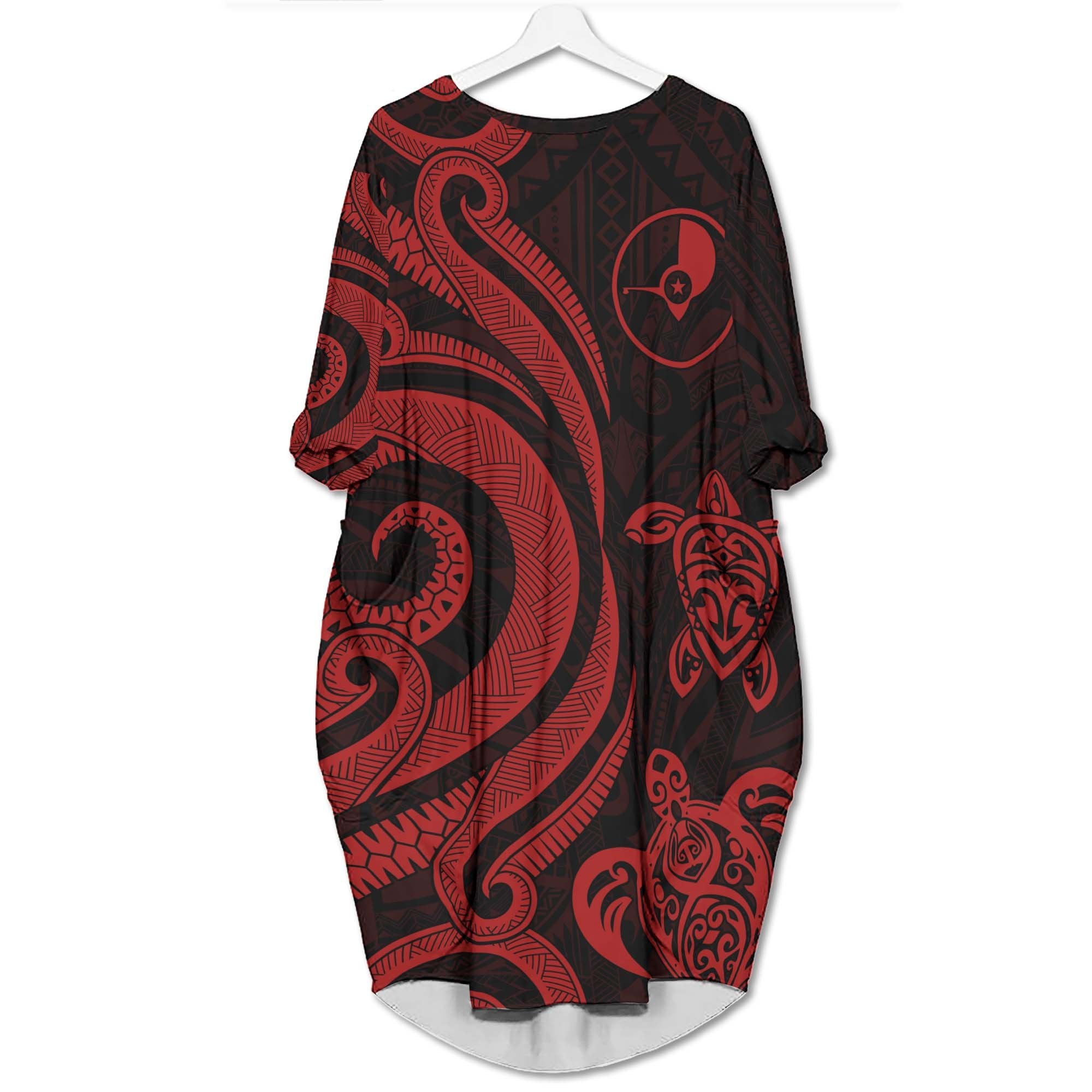 Yap Batwing Pocket Dress - Red Tentacle Turtle Women Red - Polynesian Pride