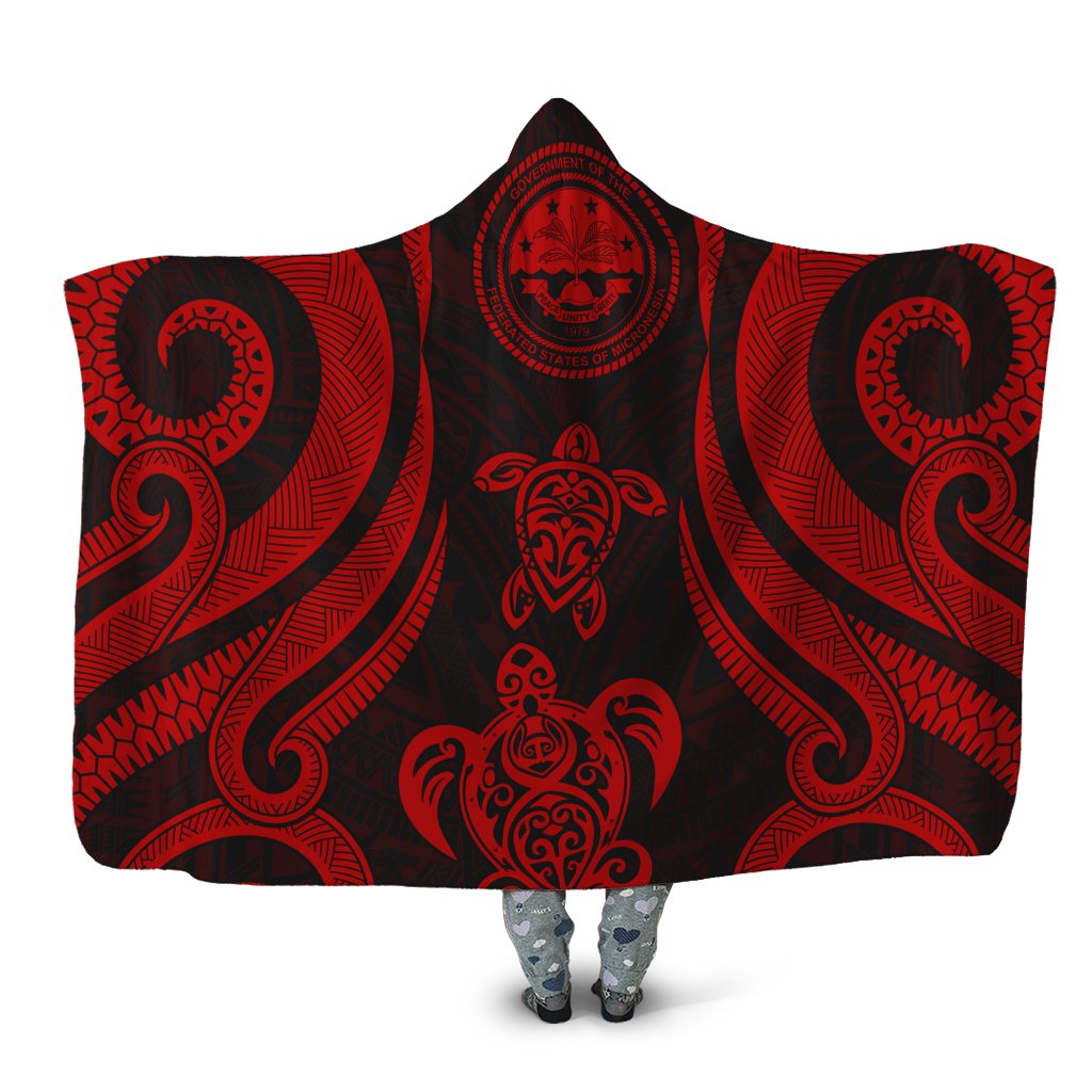 Federated States of Micronesia Hooded Blanket - Red Tentacle Turtle Hooded Blanket Red - Polynesian Pride