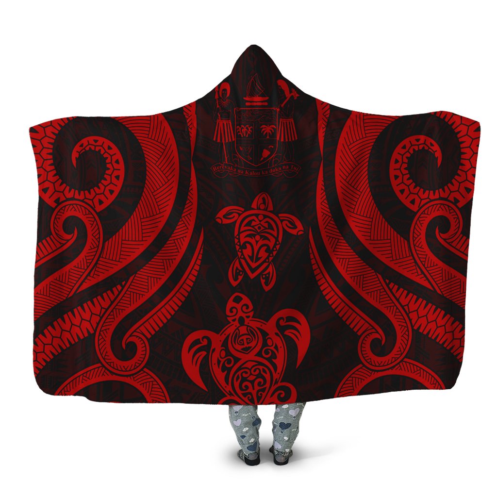 Fiji Hooded Blanket - Red Tentacle Turtle Crest Hooded Blanket Red - Polynesian Pride