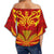 Hawaii Kanaka Polynesian Women's Off Shoulder Wrap Waist Top - Red And Yellow - Bernice Style - AH - Polynesian Pride