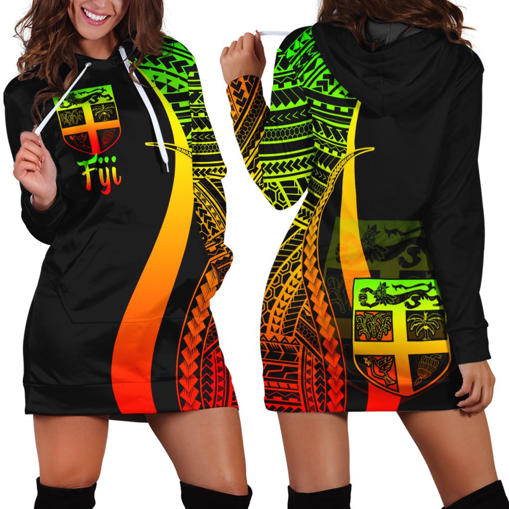 Fiji Women's Hoodie Dress - Reggae Polynesian Tentacle Tribal Pattern Reggae - Polynesian Pride