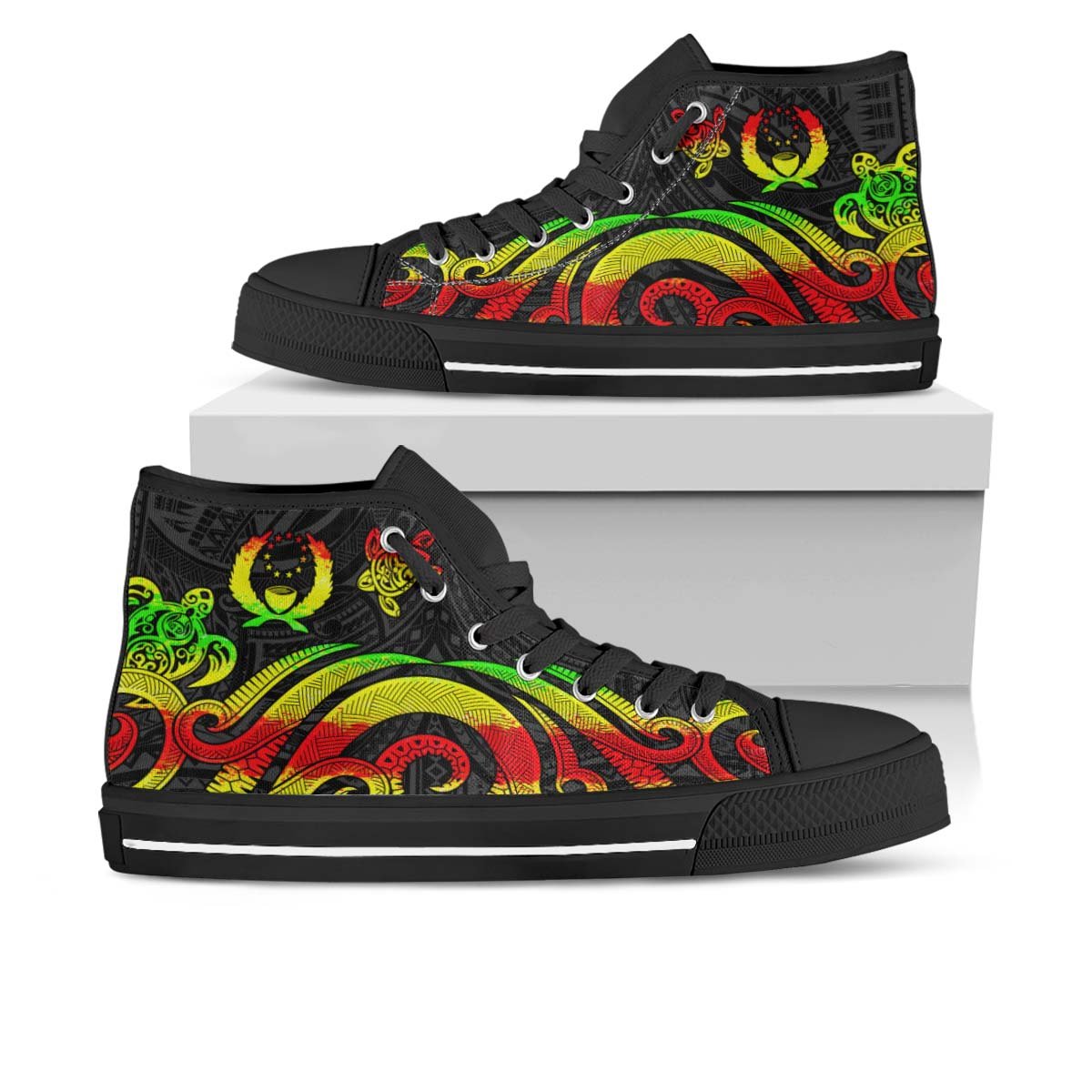 Pohnpei High Top Shoes - Reggae Tentacle Turtle Unisex Black - Polynesian Pride