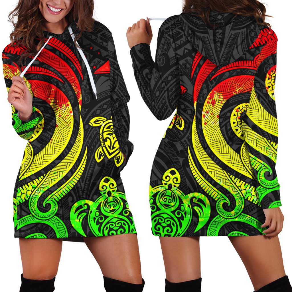 Tokelau Women Hoodie Dress - Reggae Tentacle Turtle Reggae - Polynesian Pride