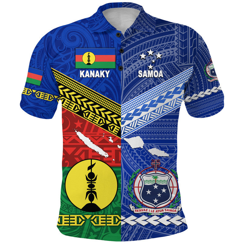 Custom Samoa Kanaky New Caledonia Polo Shirt Together LT8 Blue - Polynesian Pride