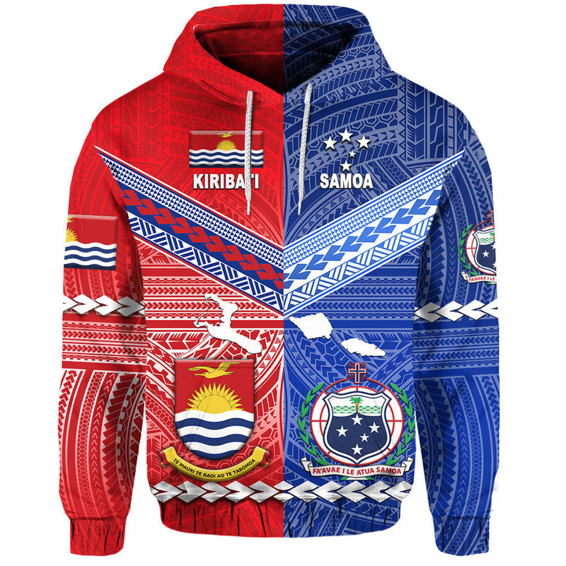 Custom Samoa and Kiribati Hoodie Together LT8 Blue - Polynesian Pride