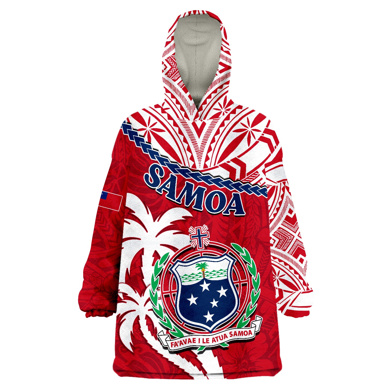 Samoa Samoan Coat Of Arms With Coconut Red Style Wearable Blanket Hoodie LT14 Unisex One Size - Polynesian Pride