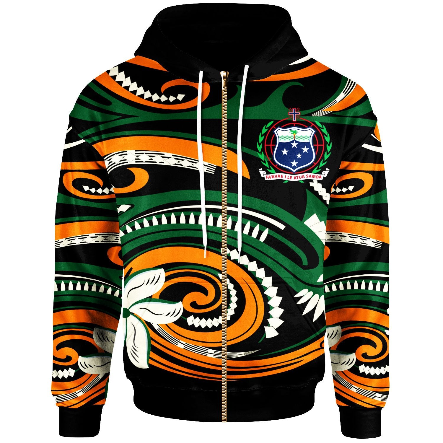 Samoa Zip Hoodie vortex Style Unisex Green Orange - Polynesian Pride