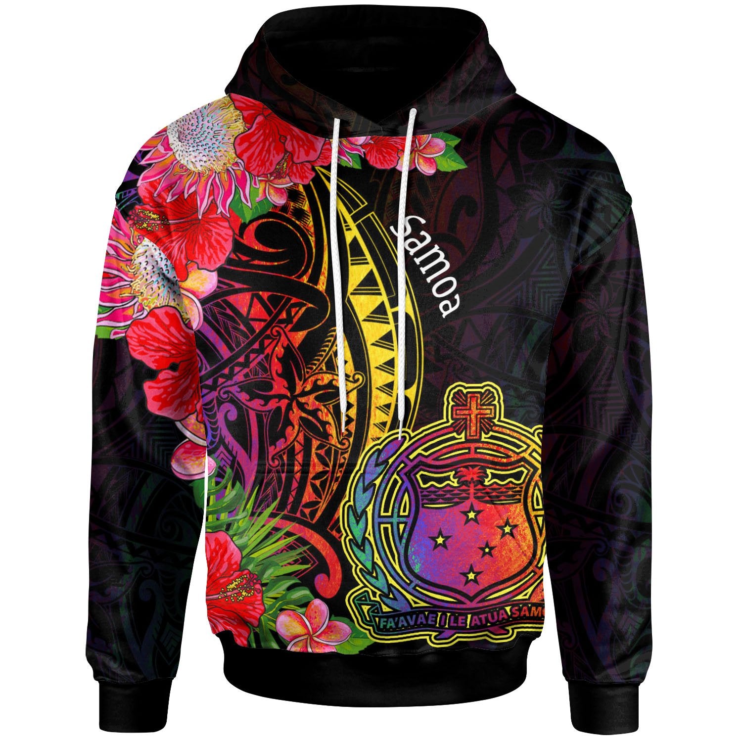 Samoa Hoodie Tropical Hippie Style Unisex Black - Polynesian Pride