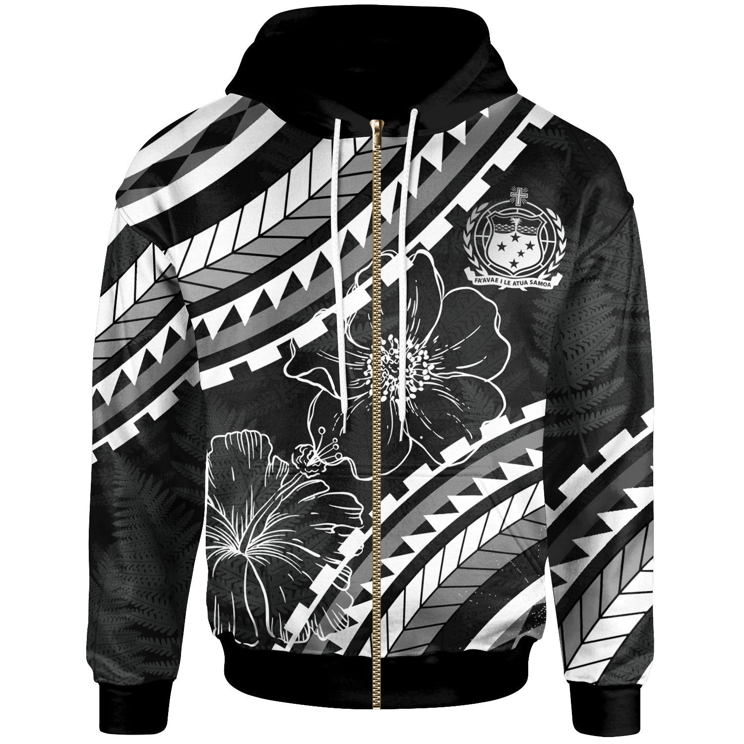 Samoa Zip Hoodie Palm Leaf Texture Black Unisex Black - Polynesian Pride