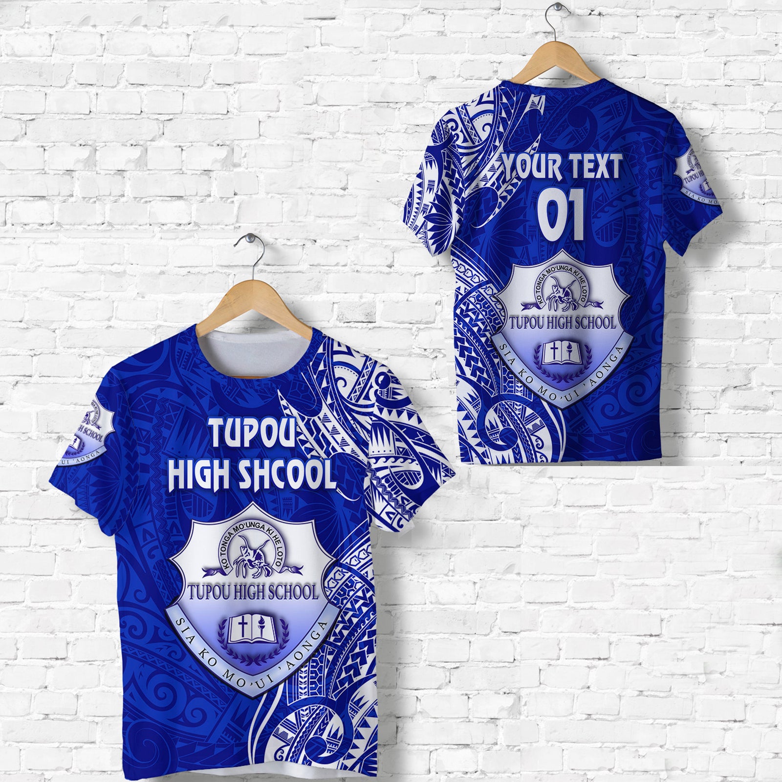 Custom Tonga Tupou High School T Shirt Simple Vibes, Custom Text and Number LT8 Blue - Polynesian Pride