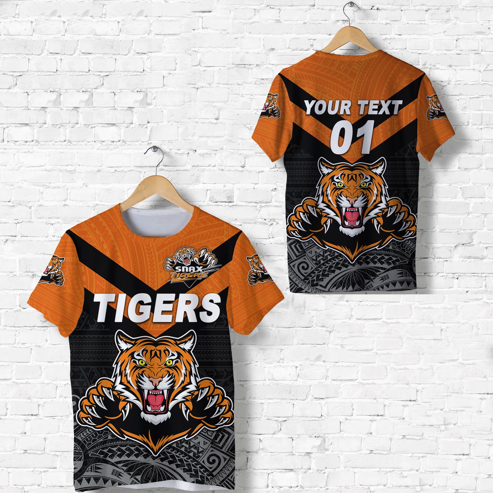 Custom Papua New Guinea Lae Snax Tigers T Shirt Rugby Original Style Black, Custom Text and Number LT8 Unisex Black - Polynesian Pride