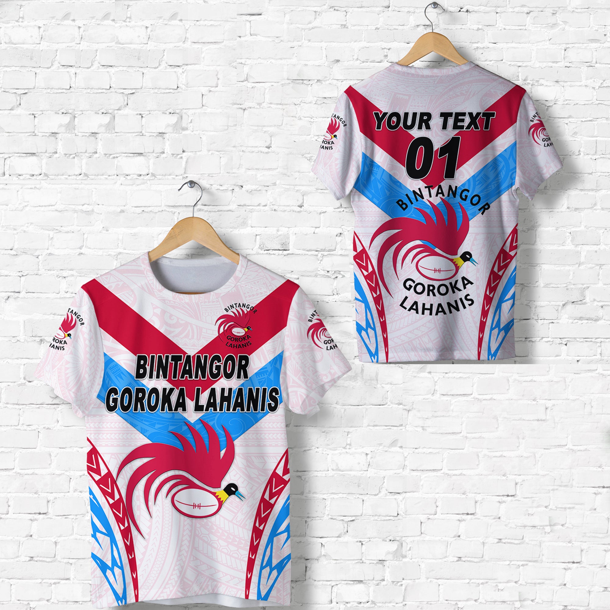 Custom Papua New Guinea Bintangor Goroka Lahanis T Shirt Rugby Original Style White, Custom Text and Number LT8 Unisex White - Polynesian Pride