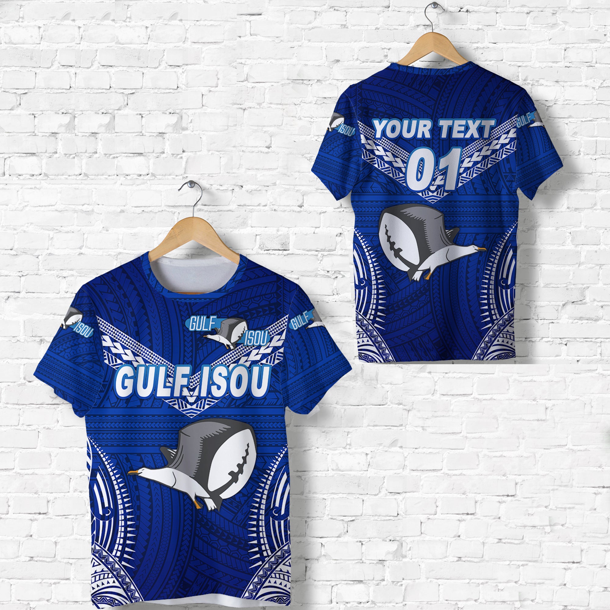 Custom Papua New Guinea PRK Gulf Isou T Shirt Rugby Original Style Blue, Custom Text and Number LT8 Unisex Blue - Polynesian Pride