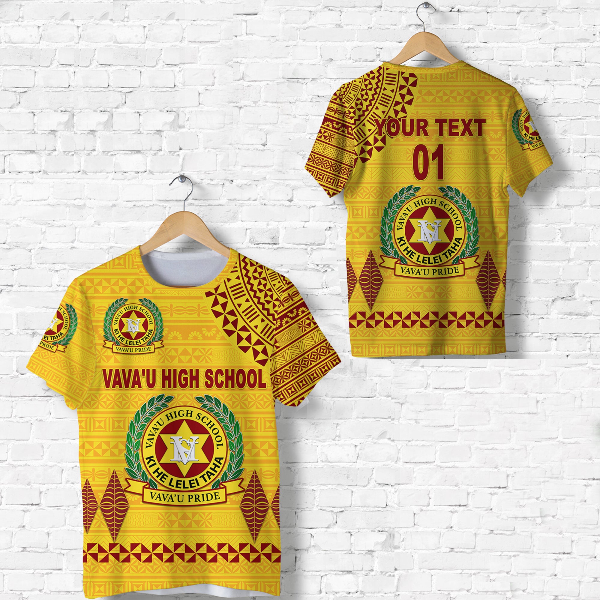 Custom Tonga Vavau High School T Shirt Simple Style Yellow, Custom Text and Number LT8 Unisex Yellow - Polynesian Pride