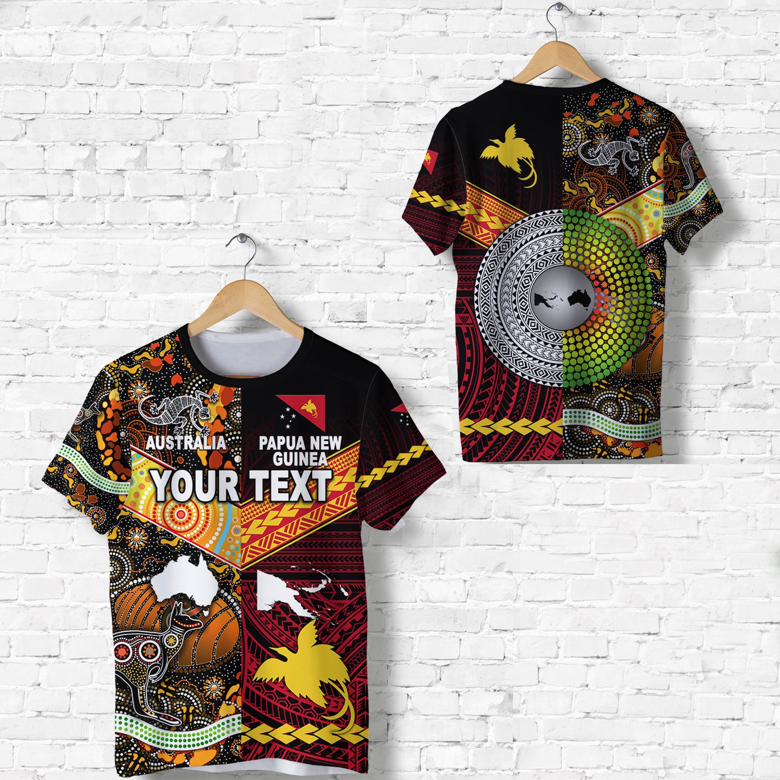 Custom Papua New Guinea and Australia Aboriginal T Shirt Together LT8 Red - Polynesian Pride