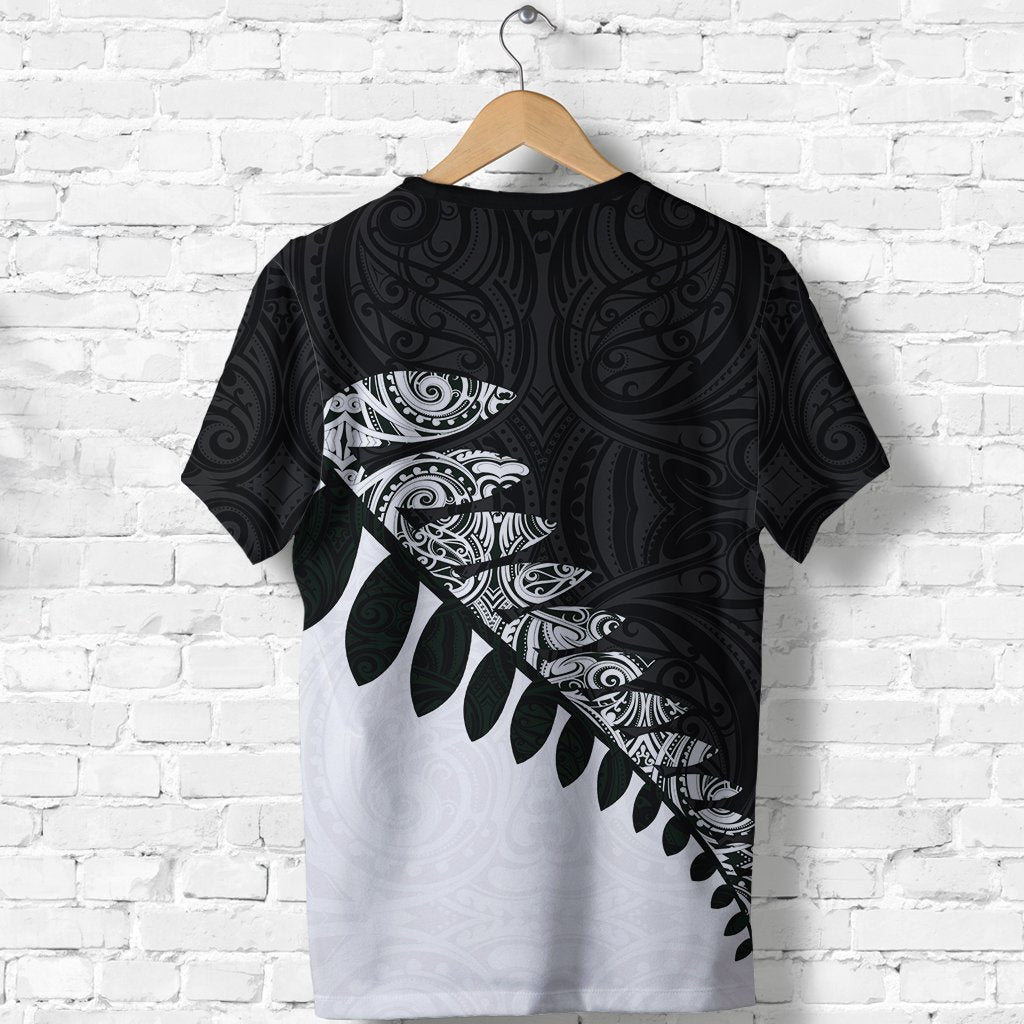 New Zealand T Shirt, Maori Silver Fern Black White - Polynesian Pride