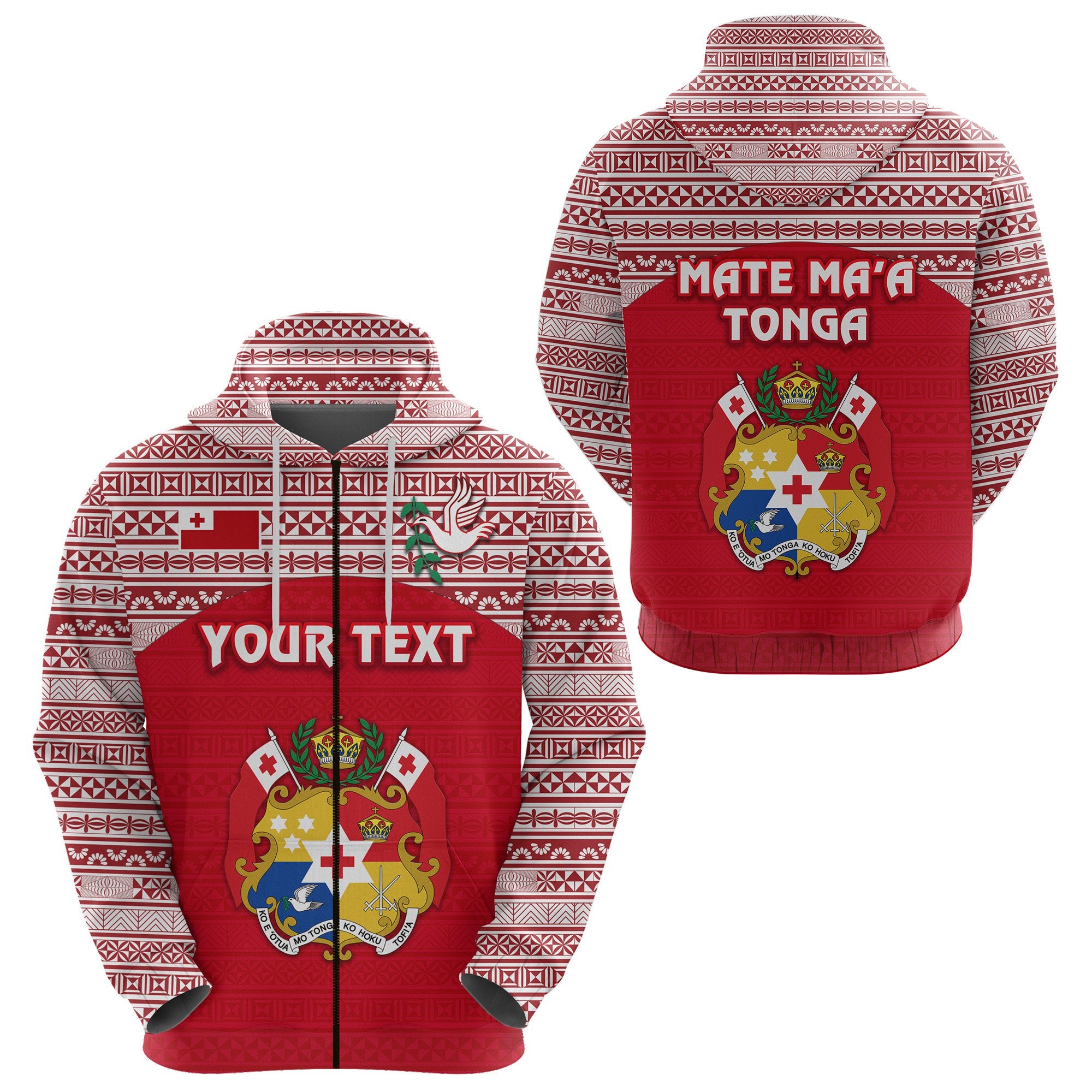 Custom Kolisi Tonga Zip Hoodie Mate Maa Tonga Simple Version Coat of Arms Unisex Red - Polynesian Pride