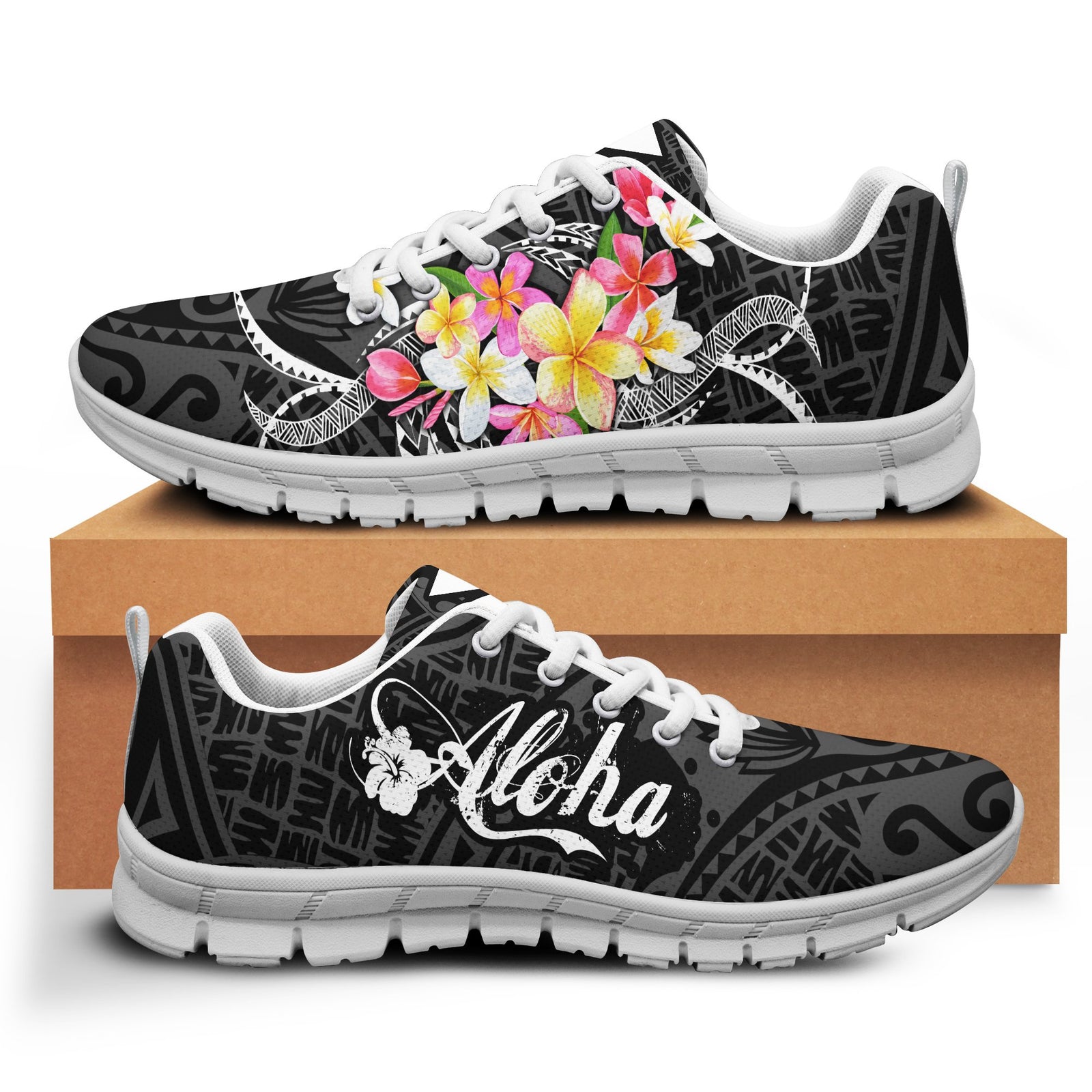 Hawaii Plumeria Tropical Polynesian Sneakers - Quin Style - AH Kid's Sneakers - Polynesian Pride