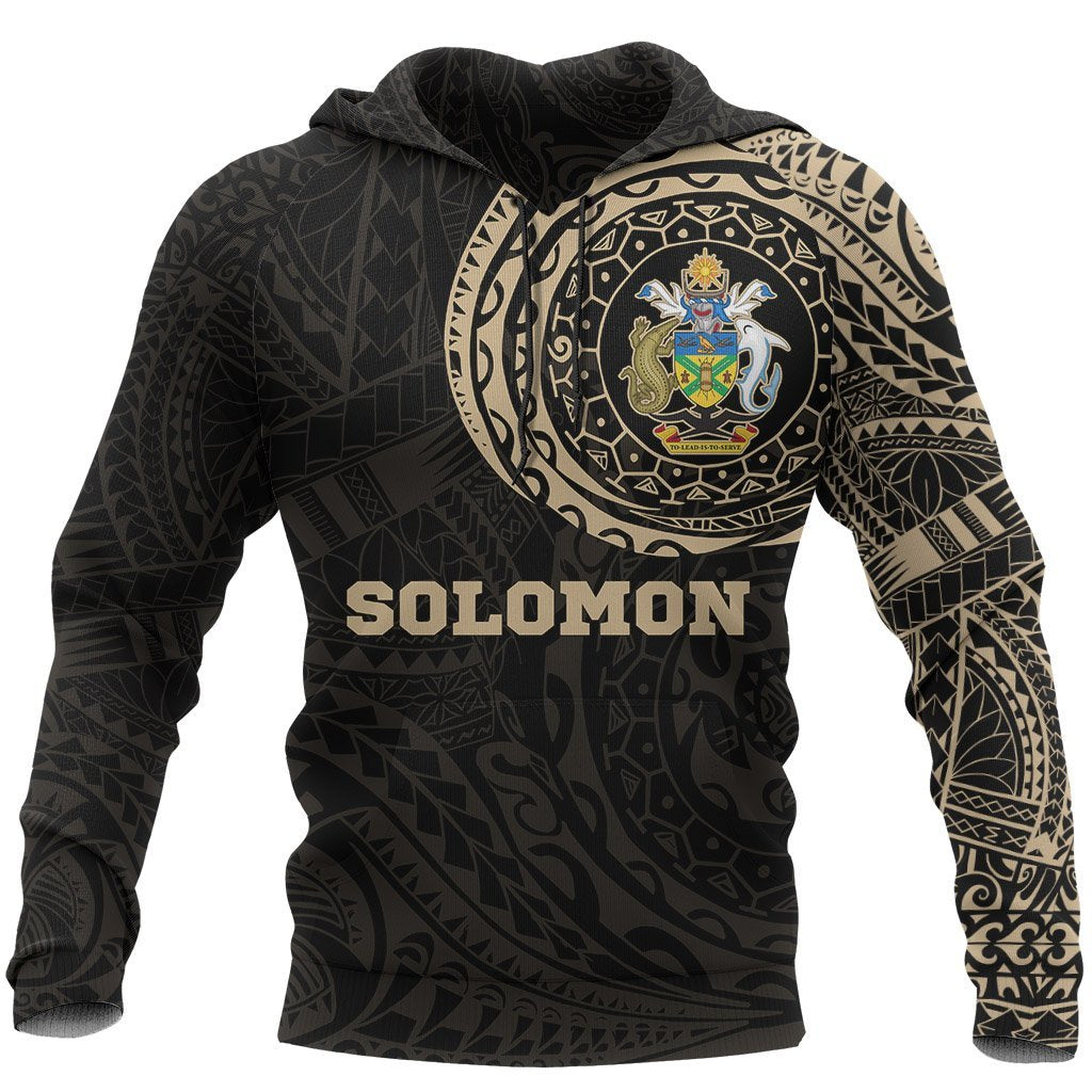Solomon Hoodie Solomon Coat of Arms Polynesian Tattoo Style Unisex Black-GOLD - Polynesian Pride