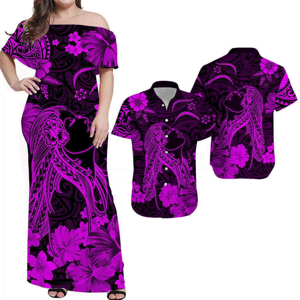 Hawaii Couple Outfits Hawaii Matching Dress and Hawaiian Shirt Polynesia Purple Beautiful Hula Girl LT13 Purple - Polynesian Pride