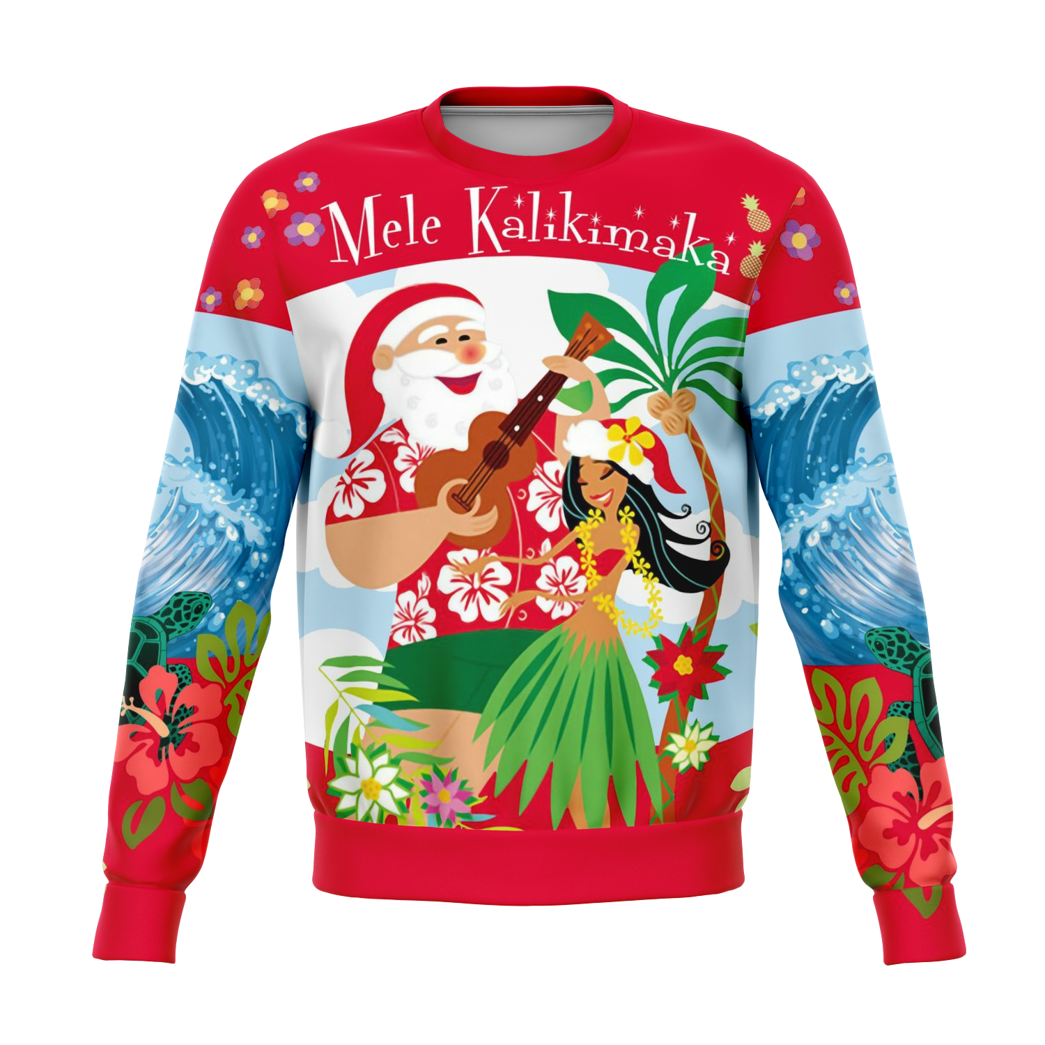 Hawaii Christmas Sweatshirt - Mele Kalikimaka Santa Claus Unisex Red - Polynesian Pride