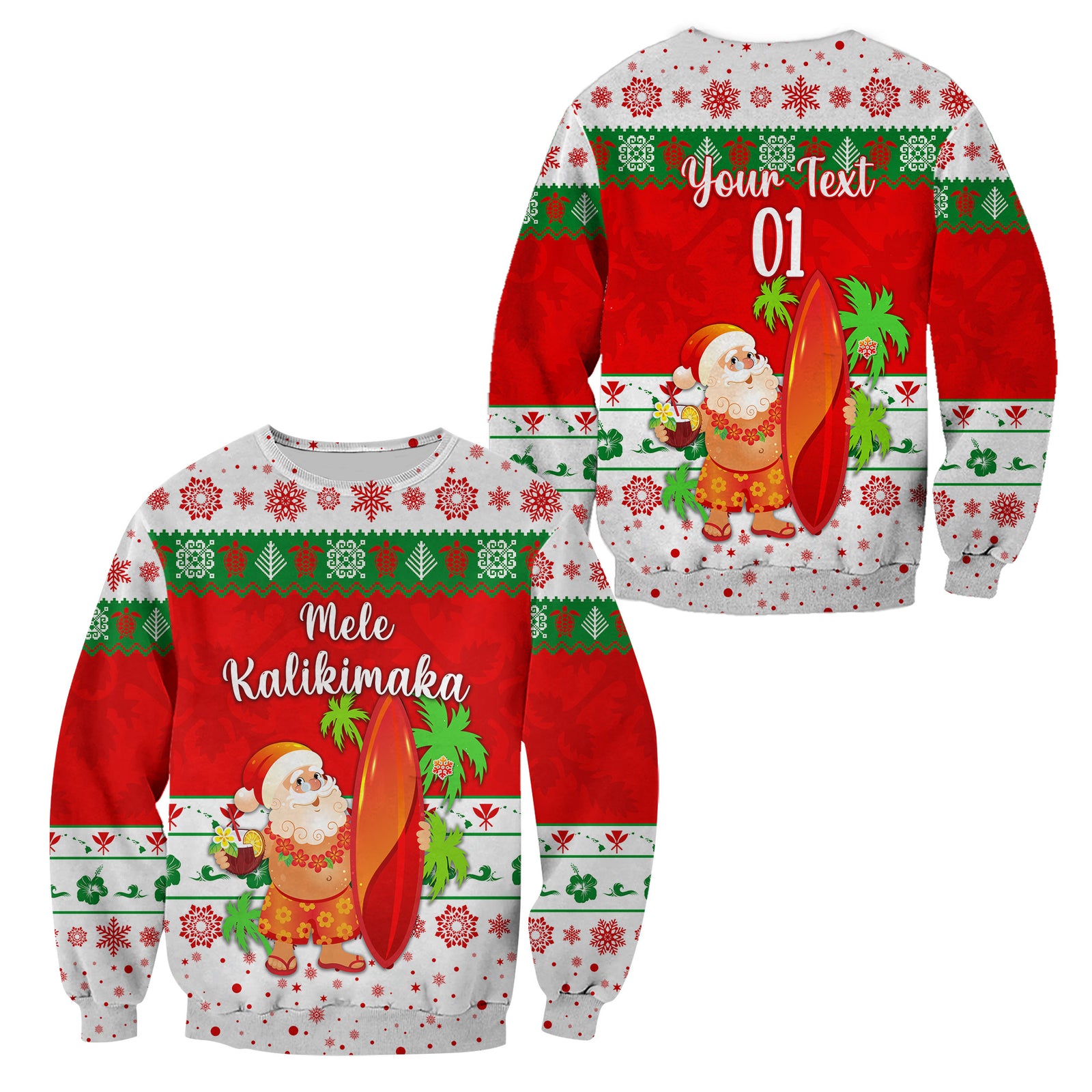 (Custom Personalised) Hawaii Christmas Sweatshirt Santa Claus Surfing Simple Style - White LT8 Unisex Red - Polynesian Pride