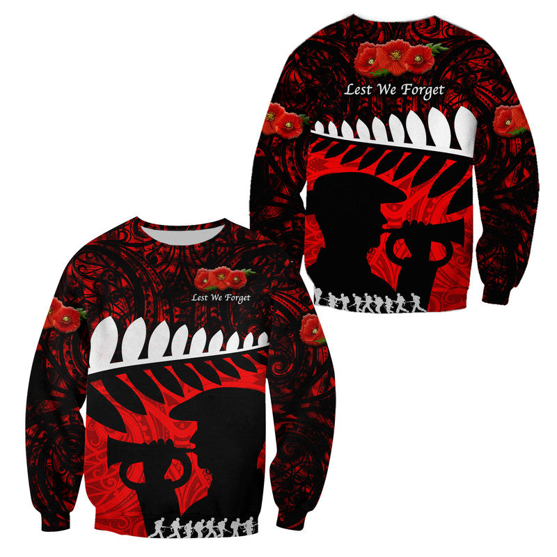 New Zealand Maori ANZAC Sweatshirt Remembrance Soldier - Red LT8 Unisex Red - Polynesian Pride