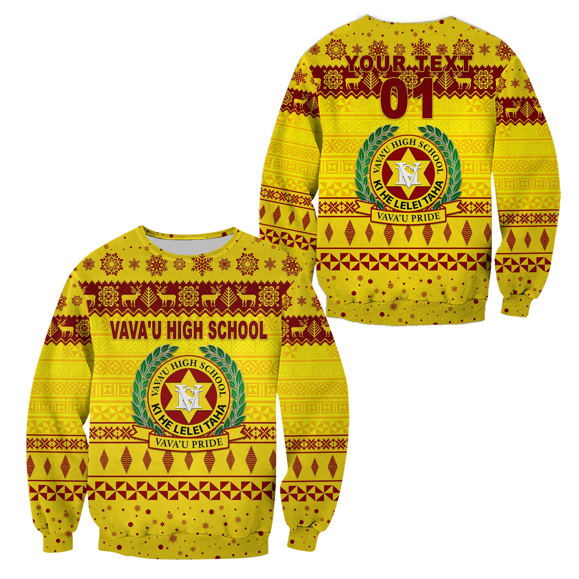 (Custom Personalised) Vava'u High School Christmas Sweatshirt Simple Style - Gold LT8 - Polynesian Pride