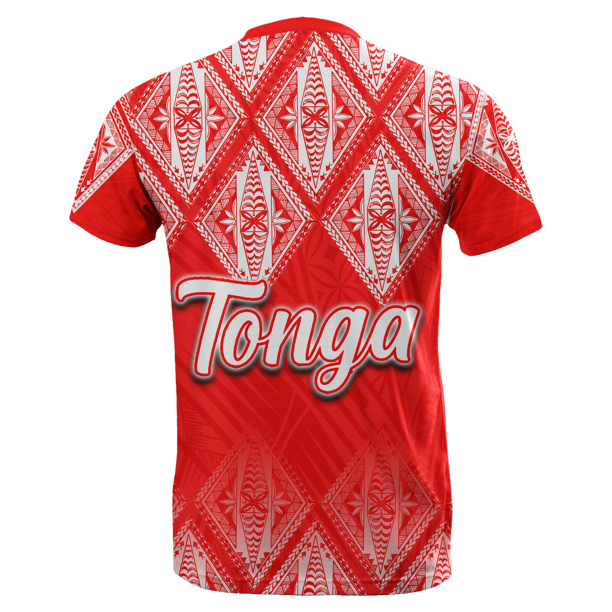 Tonga T Shirt Ngatu White and Red Style LT6 - Polynesian Pride