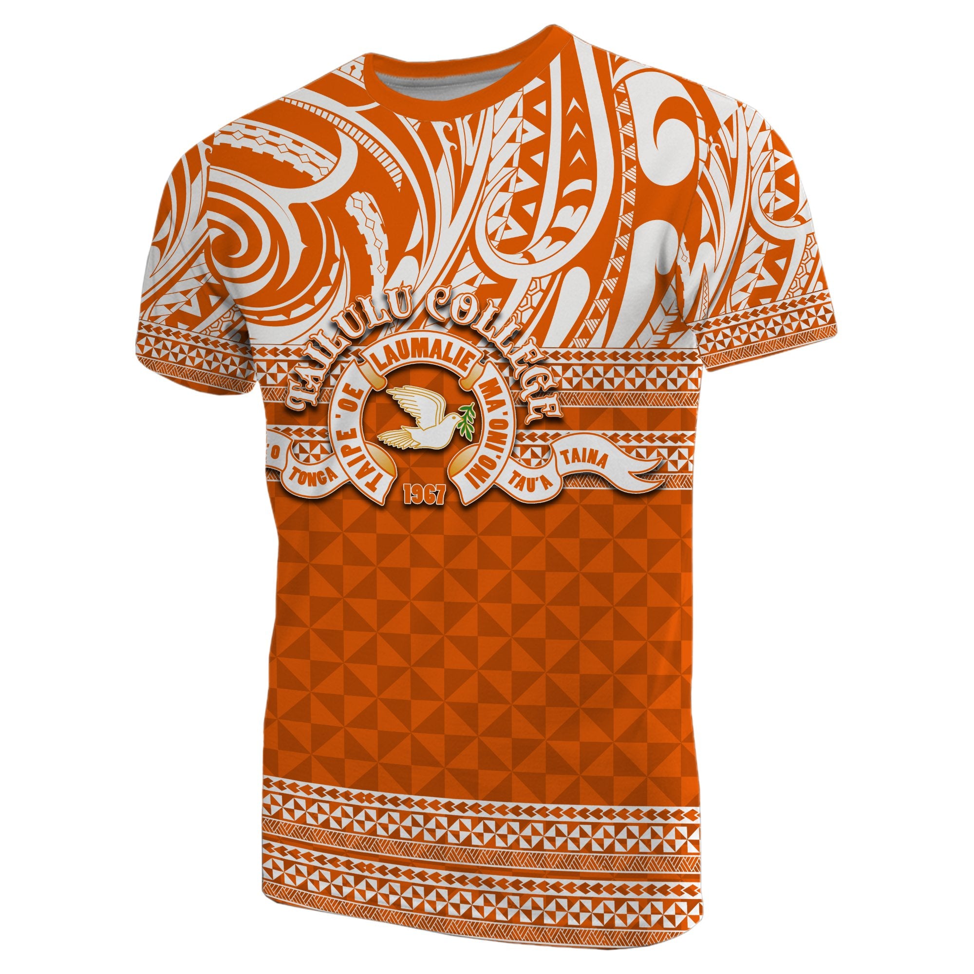 Tailulu College T Shirt Tonga Patterns Unisex Orange - Polynesian Pride