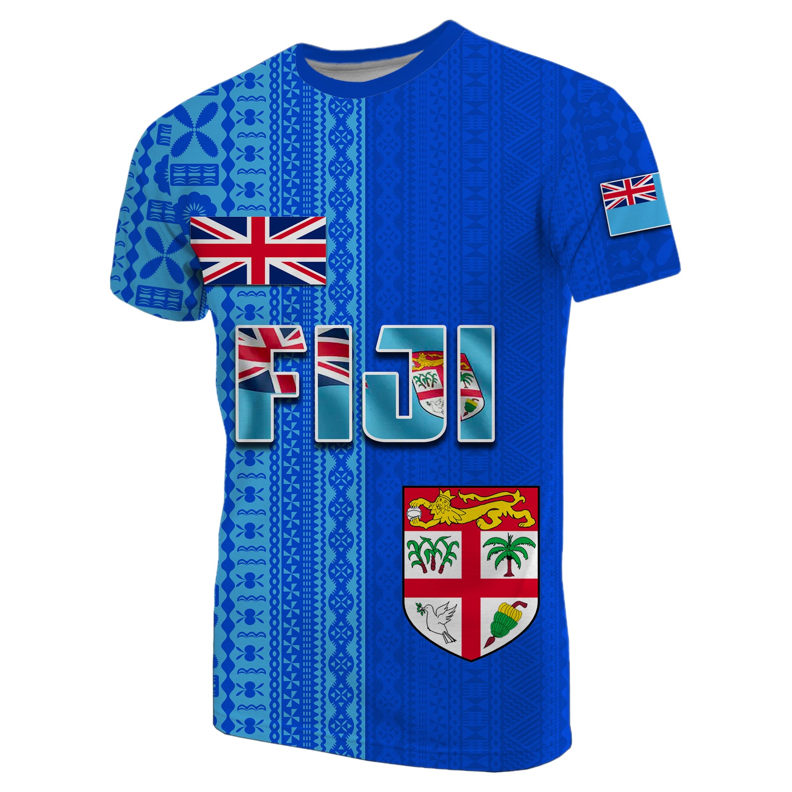 Fiji Constitution Day Half Tapa Patterns T Shirt LT6 Unisex Blue - Polynesian Pride