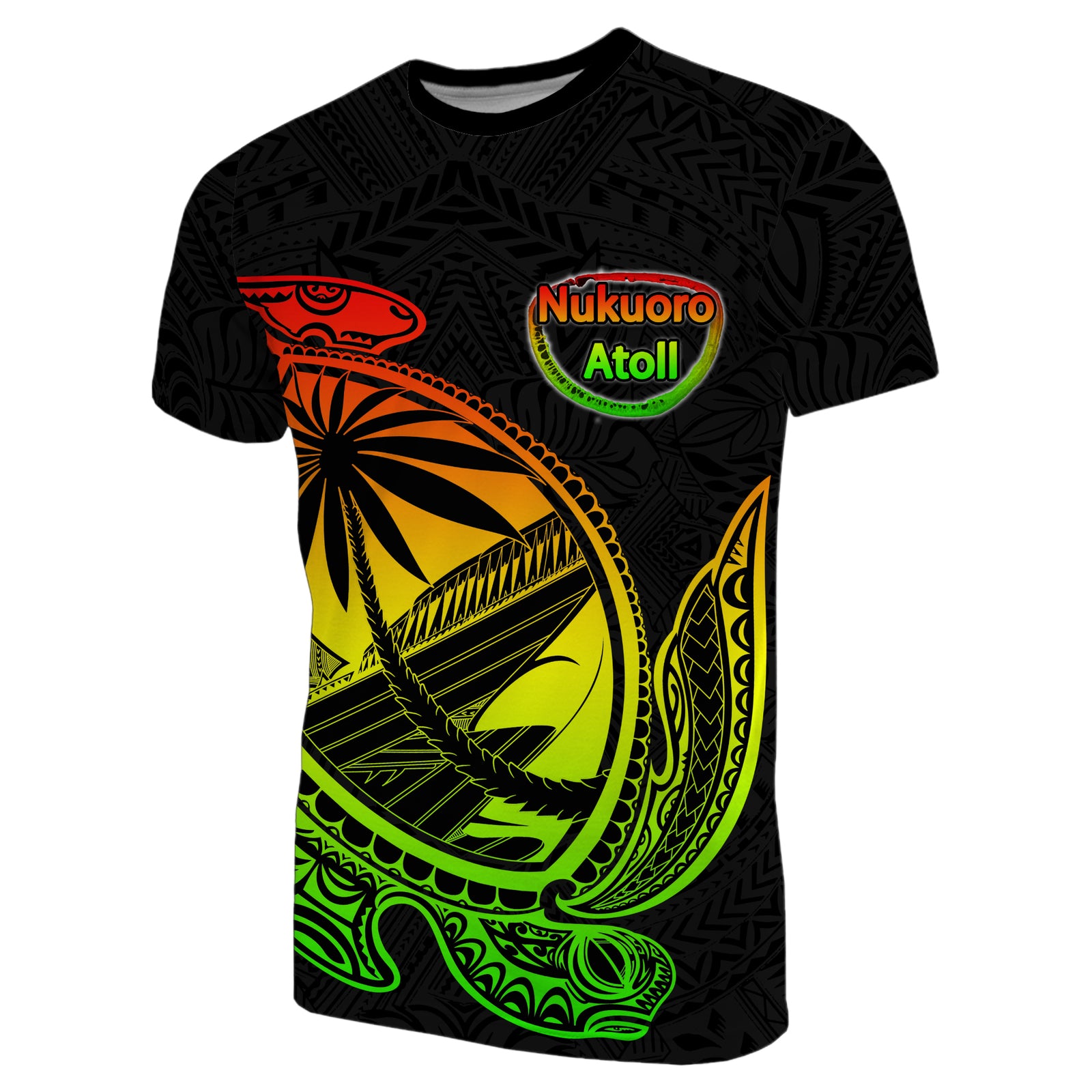 Nukuoro T Shirt Rugby Version Turtle Polynesian Rasta Nukuoro Atoll LT6 Unisex Rasta - Polynesian Pride