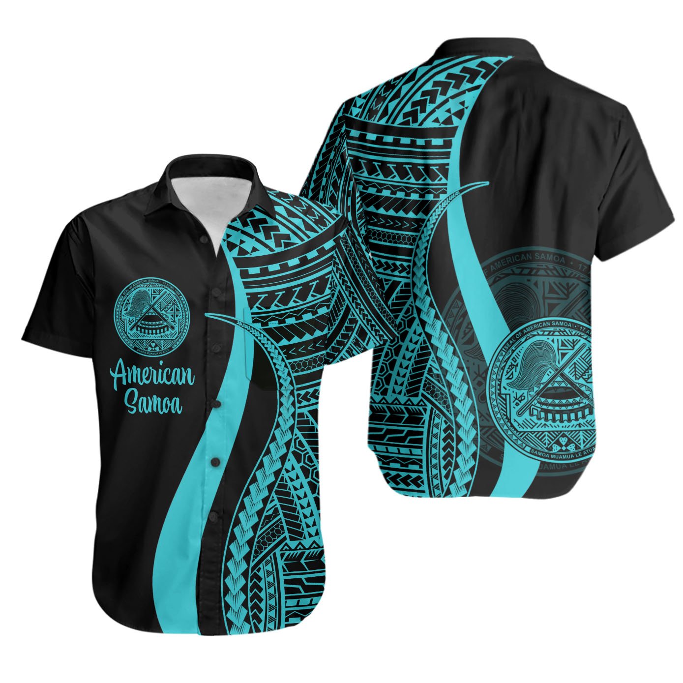 American Samoa Short Sleeve Shirts - Turquoise Polynesian Tentacle Tribal Pattern Unisex Turquoise - Polynesian Pride